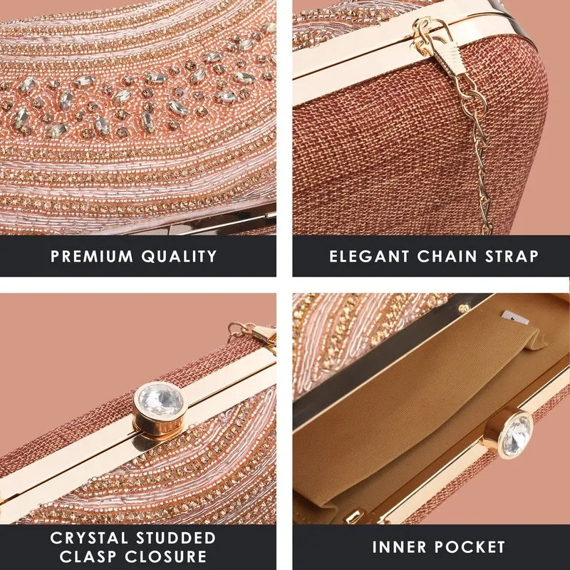 THE CLOWNFISH Gleamgrace Collection Faux Leather Womens Party Clutch Ladies Wallet Evening Bag Purse with Fashionable Round Corners (Golden)