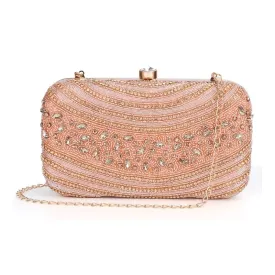THE CLOWNFISH Gleamgrace Collection Faux Leather Womens Party Clutch Ladies Wallet Evening Bag Purse with Fashionable Round Corners (Golden)