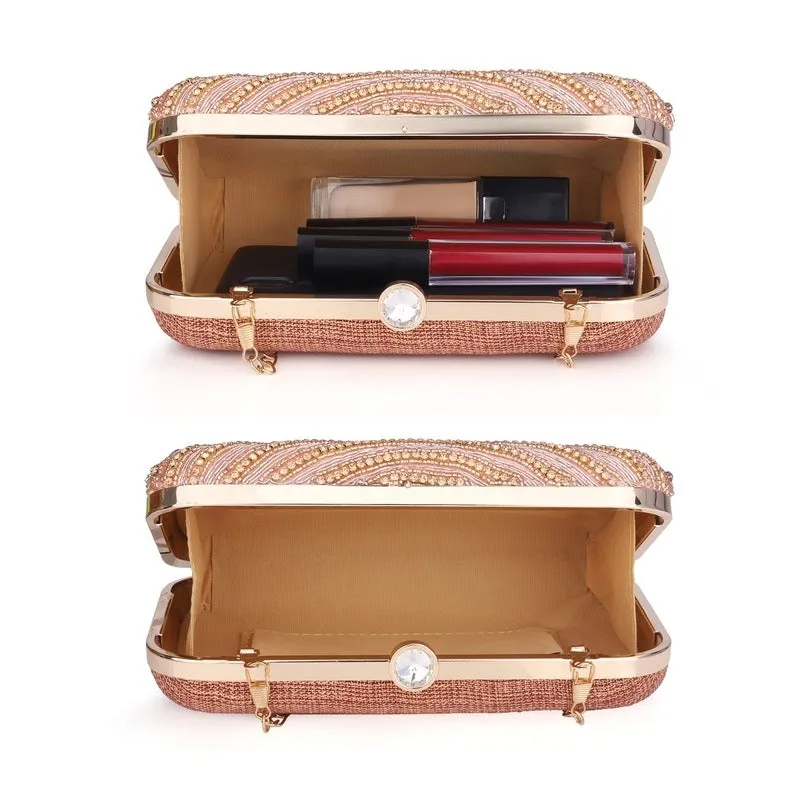 THE CLOWNFISH Gleamgrace Collection Faux Leather Womens Party Clutch Ladies Wallet Evening Bag Purse with Fashionable Round Corners (Golden)