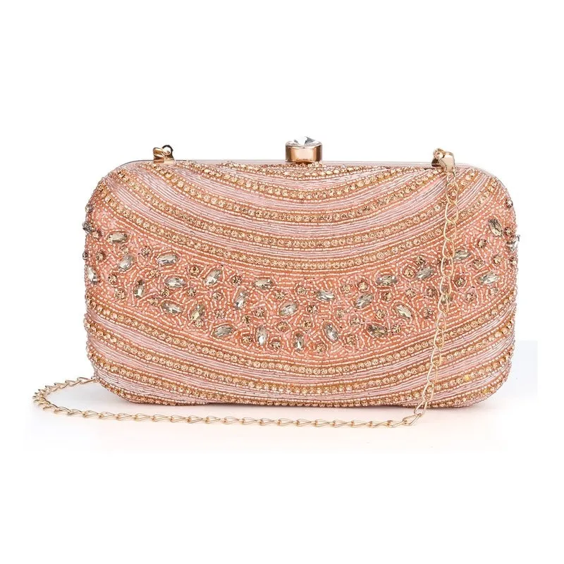 THE CLOWNFISH Gleamgrace Collection Faux Leather Womens Party Clutch Ladies Wallet Evening Bag Purse with Fashionable Round Corners (Golden)
