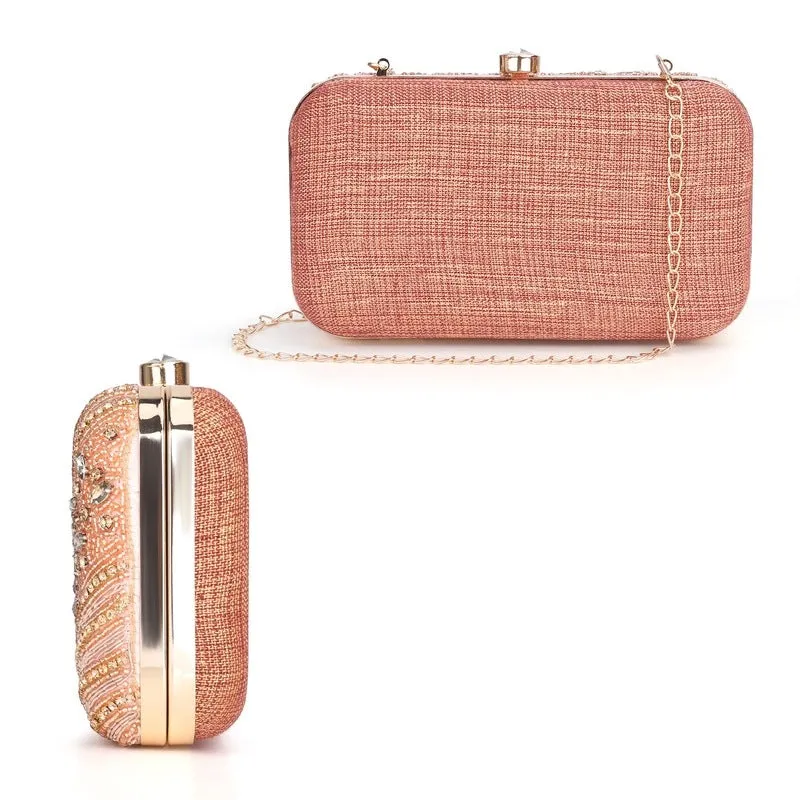 THE CLOWNFISH Gleamgrace Collection Faux Leather Womens Party Clutch Ladies Wallet Evening Bag Purse with Fashionable Round Corners (Golden)