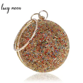 Women Gold Clutch Bag Full Crystal Clutch Purse Ball Shaped Clutches Lady Handbags Wedding Purse Chain Shoulder Bag ZD1044