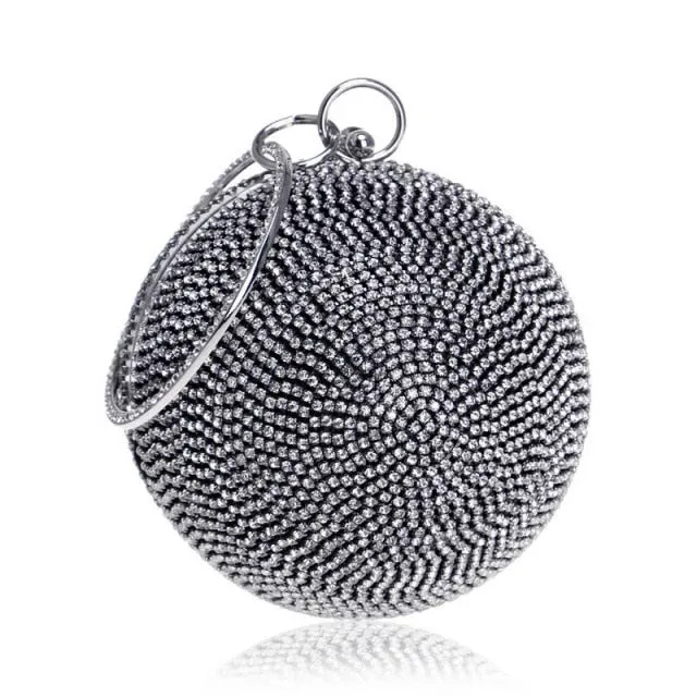 Women Gold Clutch Bag Full Crystal Clutch Purse Ball Shaped Clutches Lady Handbags Wedding Purse Chain Shoulder Bag ZD1044