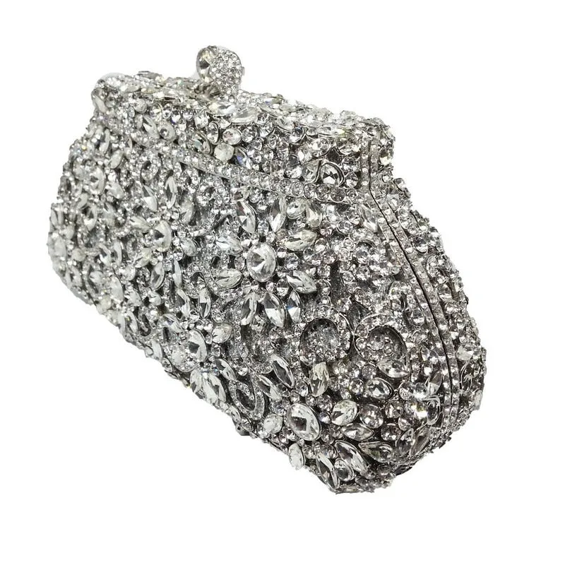 Women Silver Evening Crystal Handbags Prom Bag Bridal Clutches