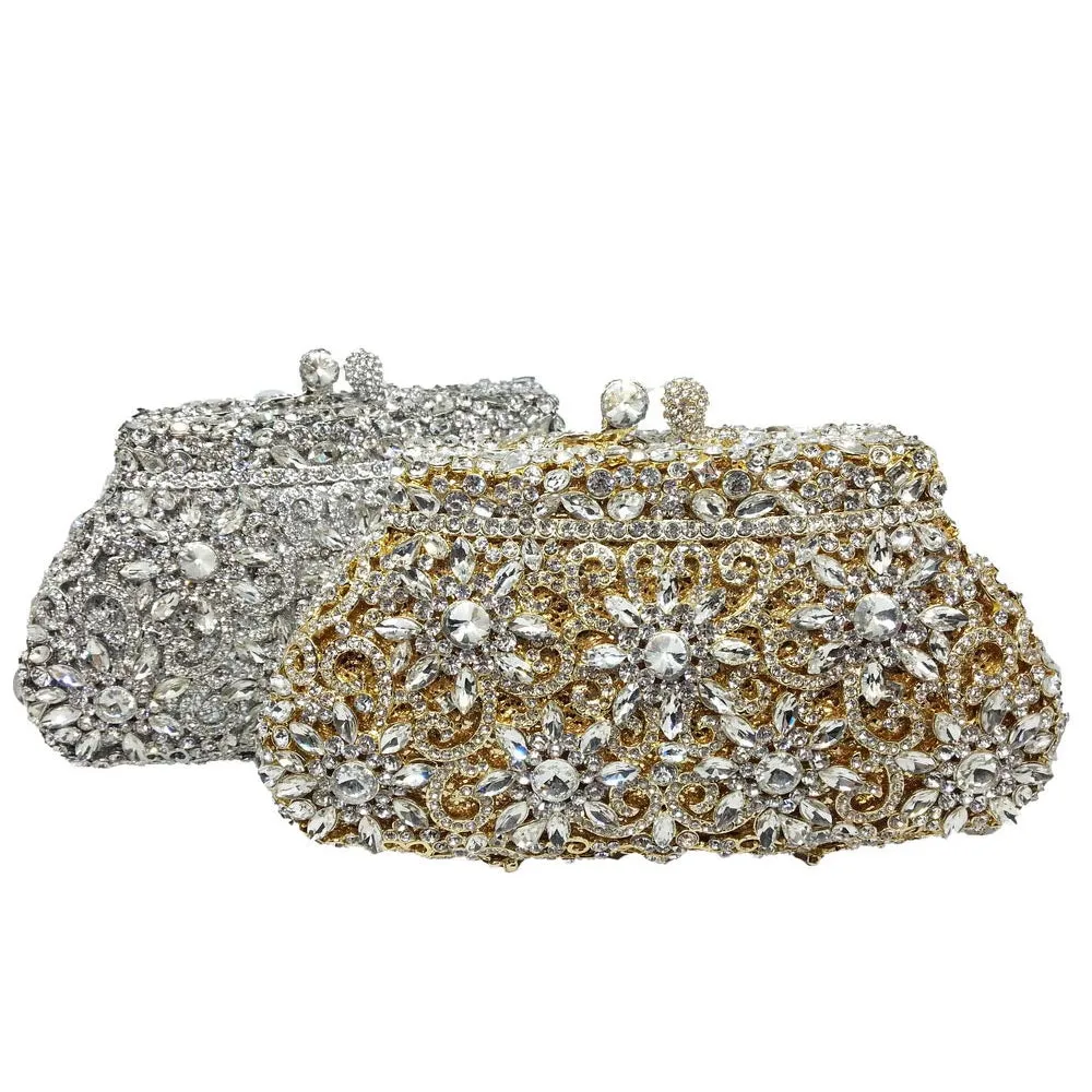 Women Silver Evening Crystal Handbags Prom Bag Bridal Clutches