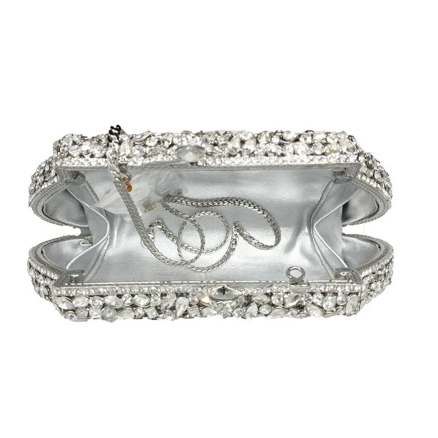 Women Silver Evening Crystal Handbags Prom Bag Bridal Clutches
