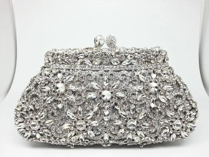 Women Silver Evening Crystal Handbags Prom Bag Bridal Clutches