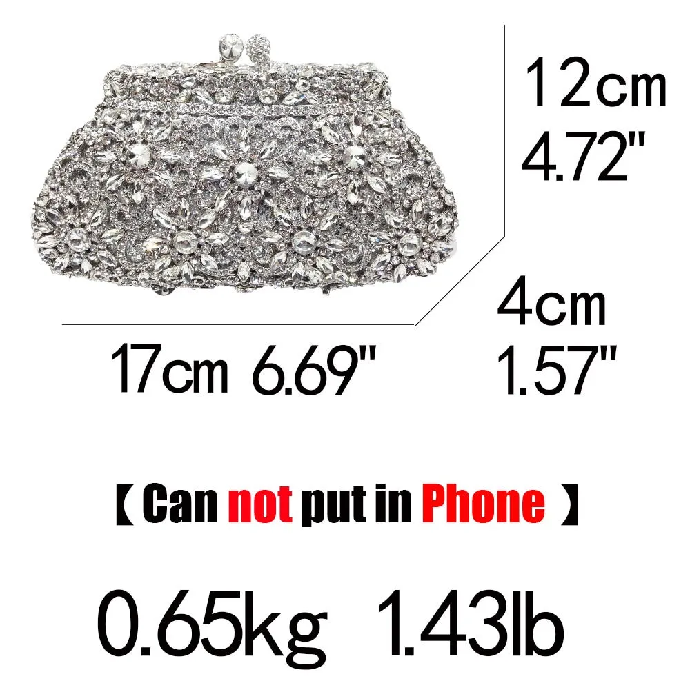 Women Silver Evening Crystal Handbags Prom Bag Bridal Clutches