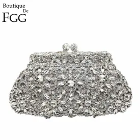 Women Silver Evening Crystal Handbags Prom Bag Bridal Clutches