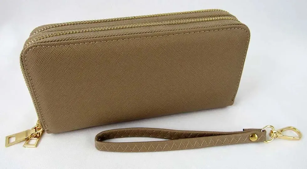 Wristlets Wallet Taupe Double-zipper