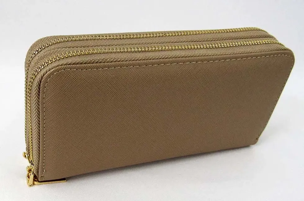 Wristlets Wallet Taupe Double-zipper