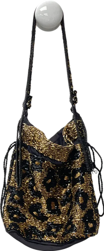 ZARA Metallic Beaded Drawstring Shoulder With Leopard Print Diamantés One Size